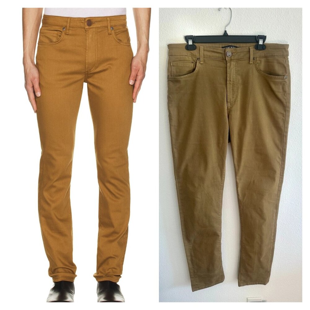 Monfrere Brando Jeans‎ Cotton Stretch Pants Mens Sz 34 Brown Green Slim Straight